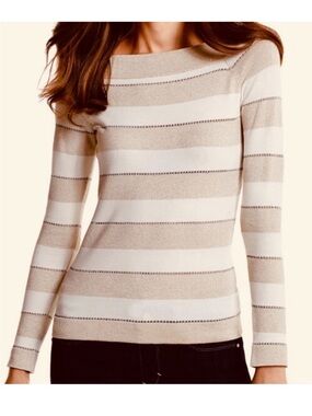WHBM NWOT Striped Boatneck Sweater - Cream & White